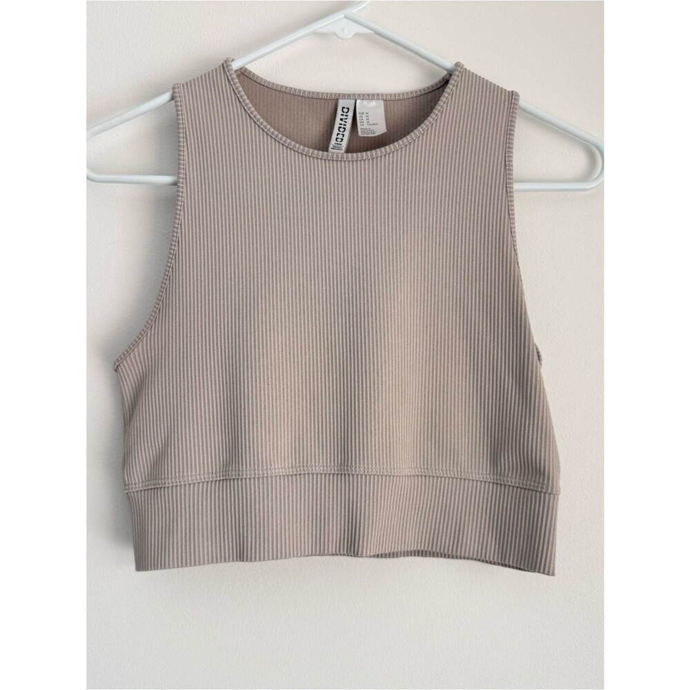 H&M Divided Ribbed Crop Tank Top Taupe Size Medium